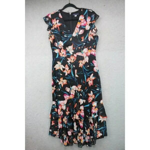 Tommy Hilfiger Black Floral Sheer Maxi Dress-Tiered-Lined-Size 8-V-Neck